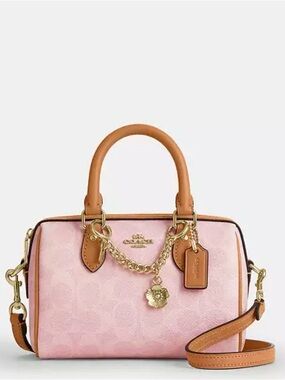 Coach powder pink  Leather Satchel with Tan Trim mini Rowan